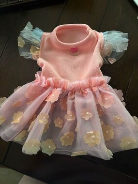 Pink Floral Tulle Pet Dress - Pastel Flower Appliques size xs
